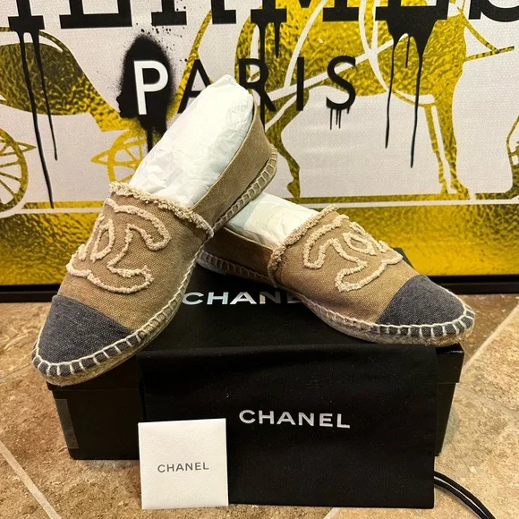 Chanel black and cheap tan shoes